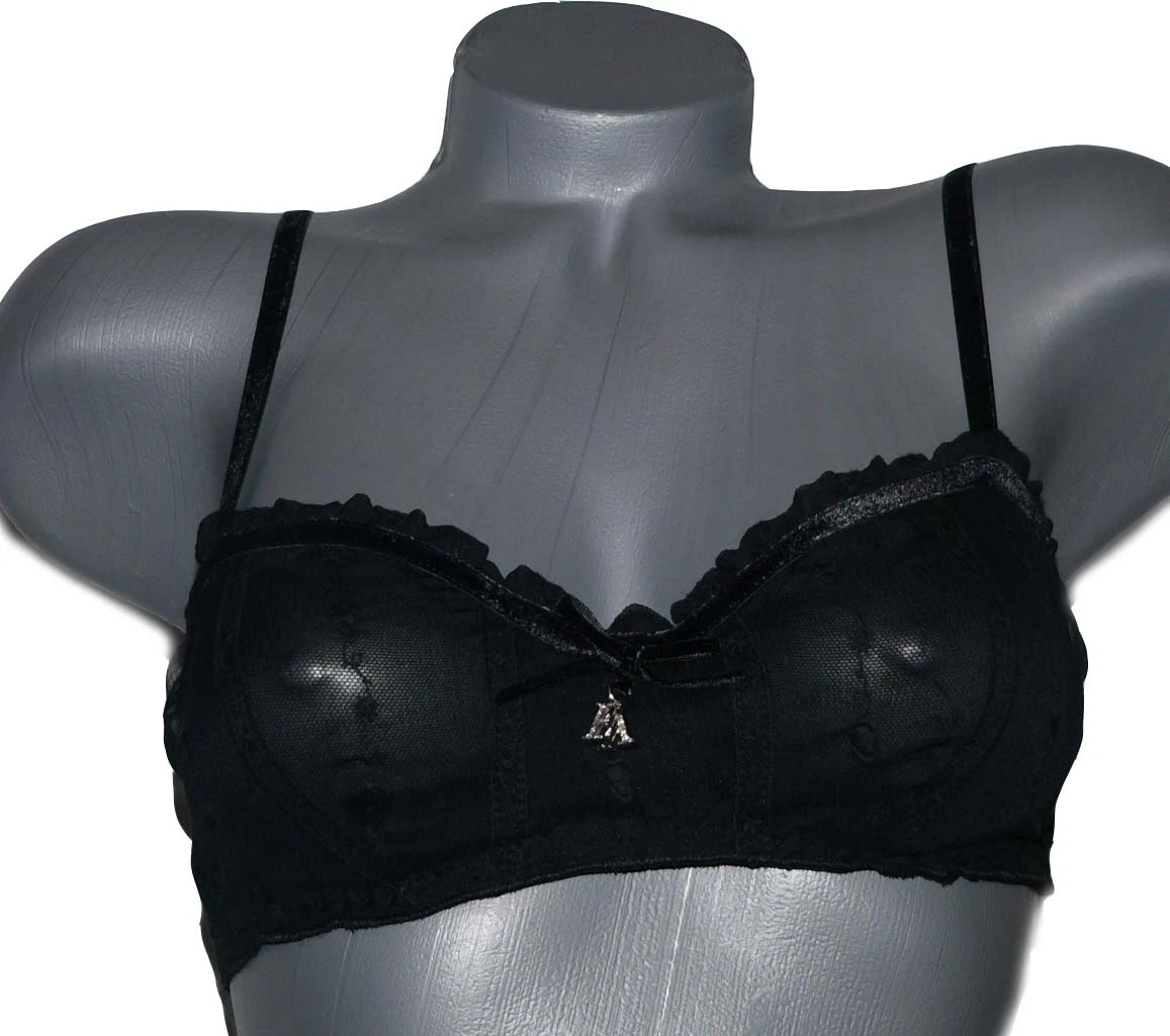 NWT EMPORIO ARMANI Reggiseno Fascia bra 162033 30B 1B black sheer lace auth