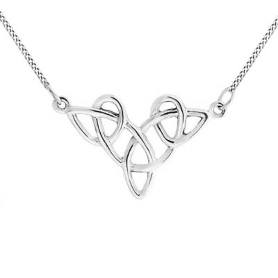 Trinity Celtic Knot Station Pendant NecKlace 14K White Gold Plated
