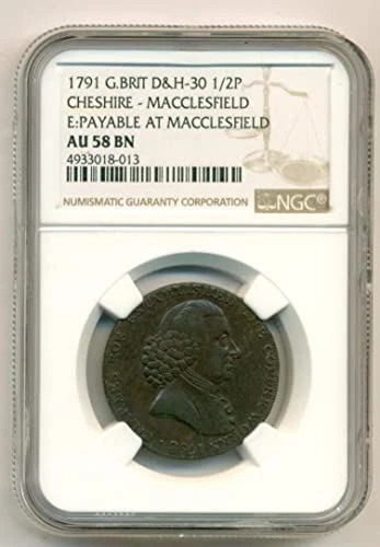Great Britain 1791 1/2 Penny Conder Token Cheshire - Macclesfield AU58 BN NGC