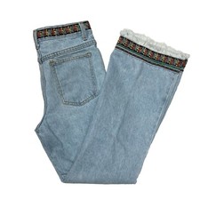 Vintage Route 66 Embellished Raw Hem Light Wash High Rise Jeans 27 X 28