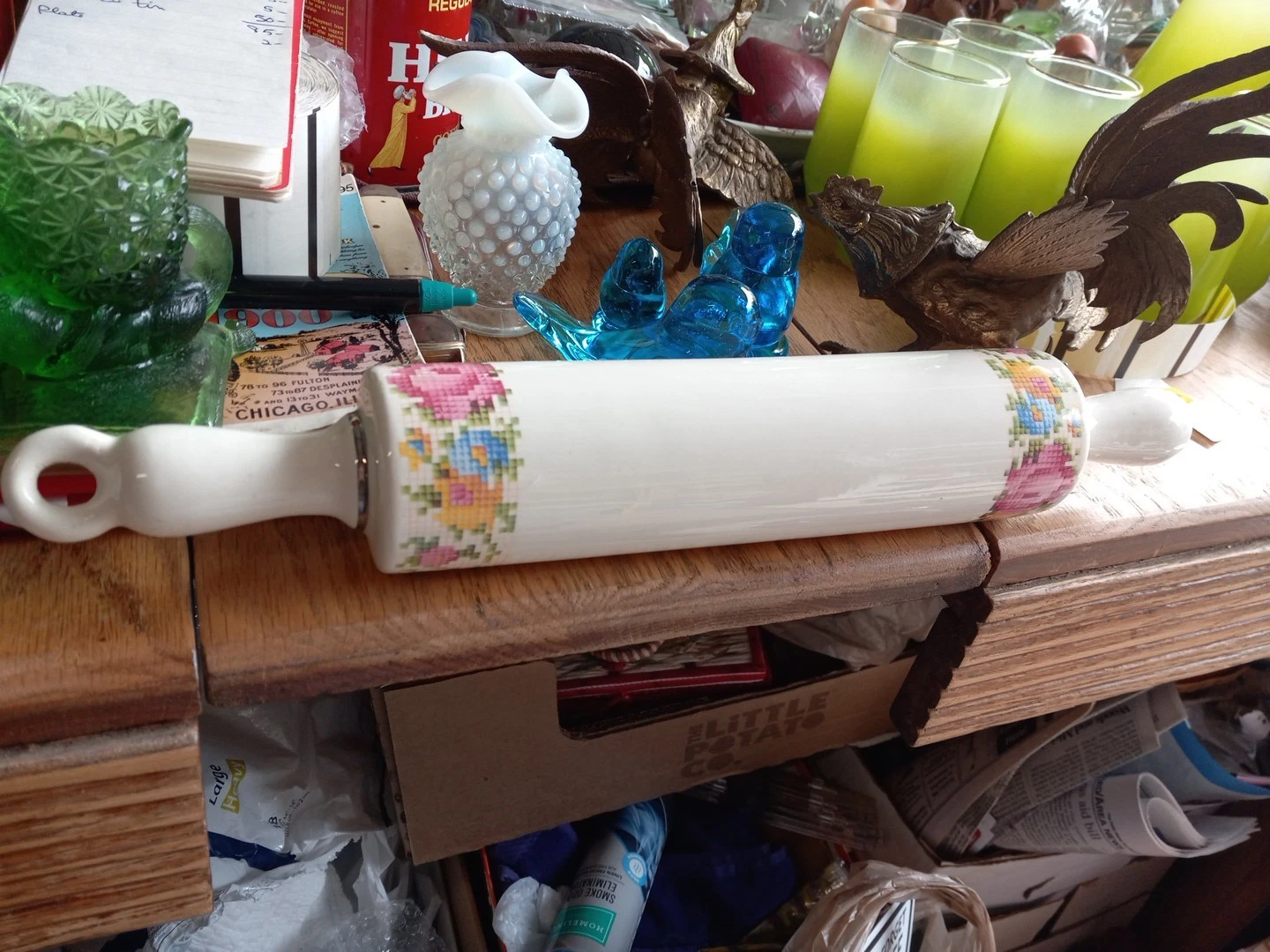 Rare Vintage Hall China Needlepoint Cross-stitch Floral Rolling Pin Ceramic
Opens in a new window or