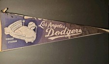 Vtg Los Angeles Dodgers - Dodger Stadium flag - Blue - torn edges W/ white print