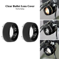 2x Bullet Turn Signal Light Clear Lens Gloss Black Cover For Harley Dyna Touring