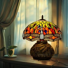 Tiffany Style Table Lamp Dragonfly,12 Inch Mini Vintage Mushroom Desk Lights..