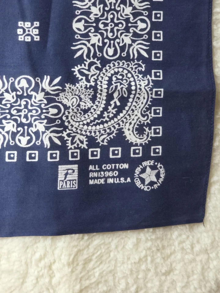 Bandana rápida cor vintage Paris acessórios azul branco paisley RN13960 algodão - Imagem 2 de 4