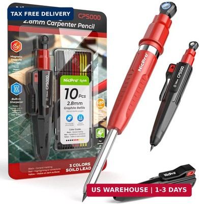 Nicpro 7-in-1 CP5000 Magnetic Carpenter Pencils with Sharpener, Construction Mec