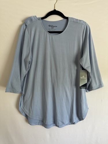 Silverts Adaptive Top Open Back Snap Shoulders Women S Blue Post Op Shirt - Afbeelding 1 van 11
