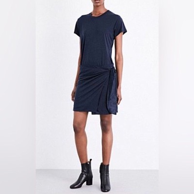 Rag & Bone Andie Jersey Wrap Dress In Navy Blue Sz XS