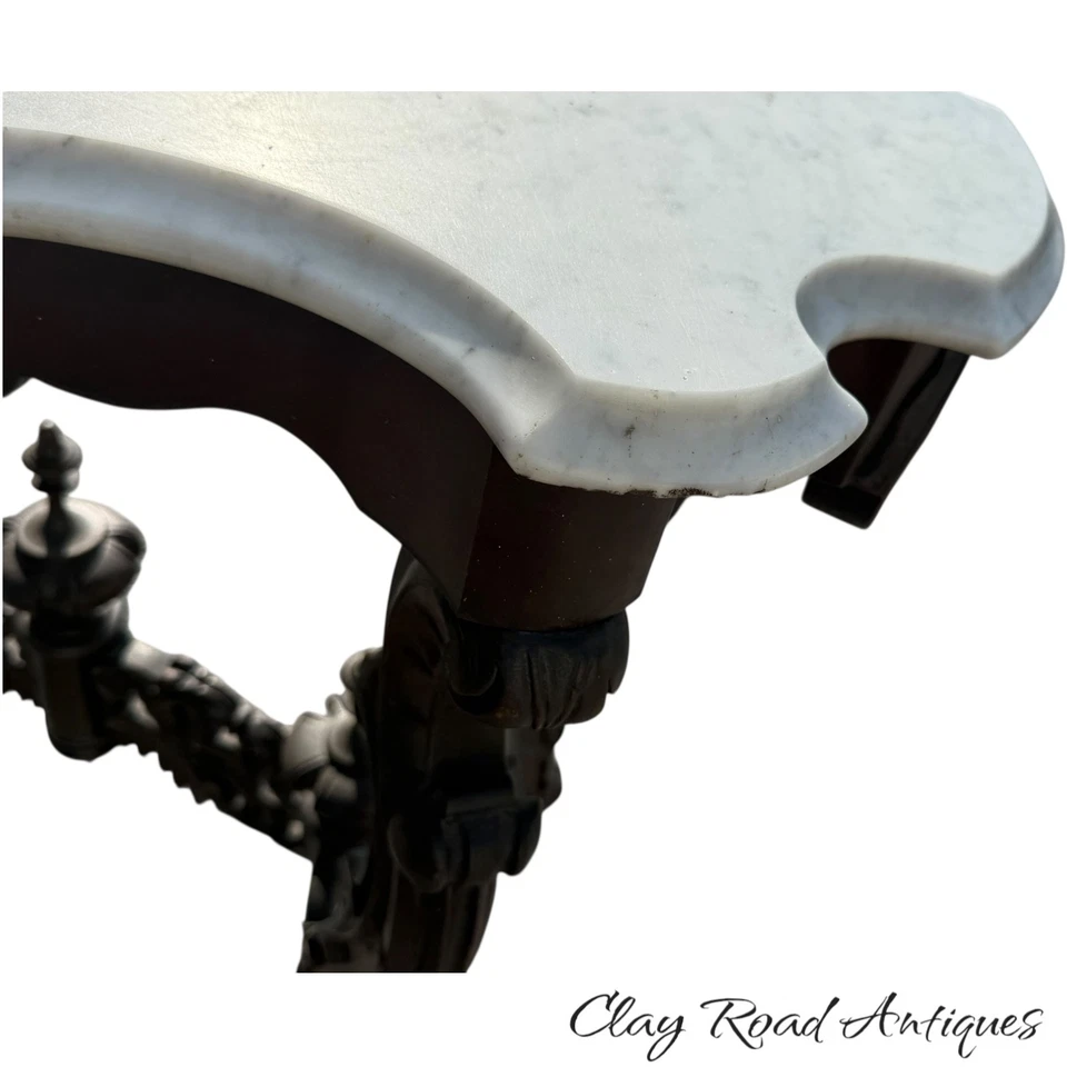 antiguo Rocco tallado caoba victoriano tortuga mármol mesa centro salón Foto 4 de 4