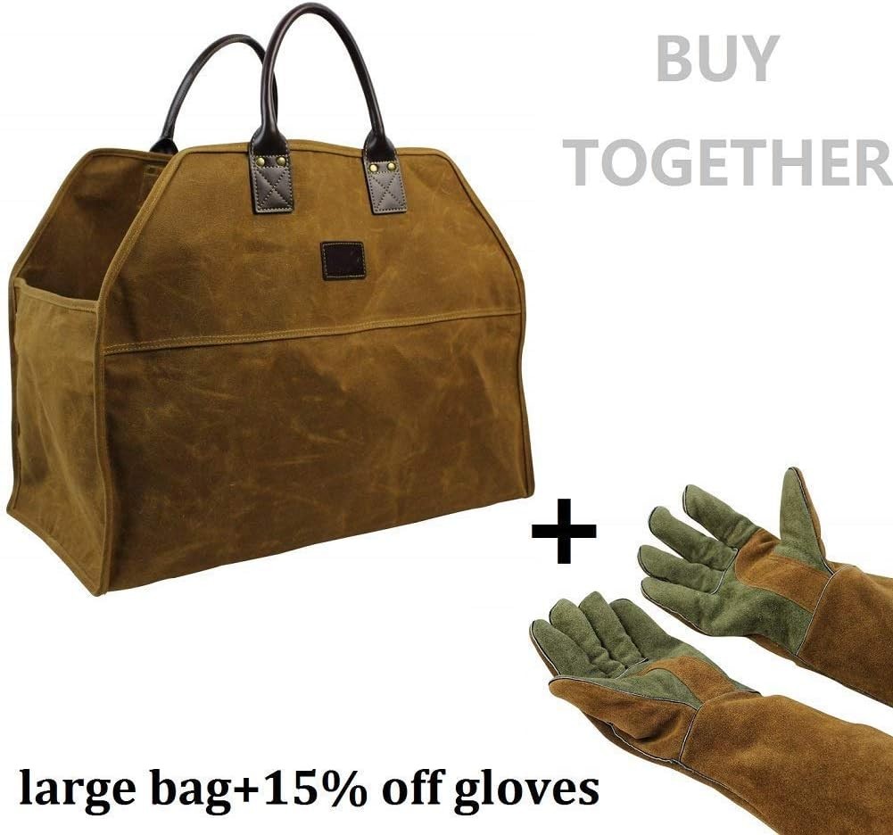 INNO STAGE Heavy Duty Wax Canvas Log Carrier Tote,Large Fire Wood Chrome Red 