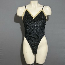 Cinema Etoile Vintage Lingerie Bodysuit Medium Black/Gold Dot Velour And Mesh