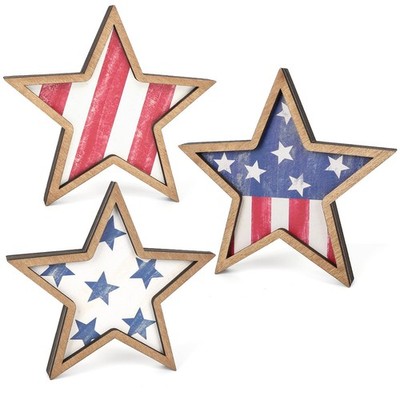 4th of July Decorations Wooden Stars, Patriotic Memorial Day Star Tiered Tray...