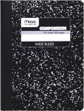 Mead Composition Notebook, Wide Ruled Paper, 7-1/2" x Pack of 1, Black