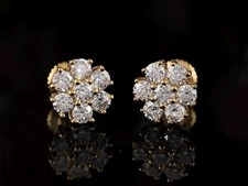 Real Moissanite 2.40Ct Round Cut Flower Stud Earrings 14K Yellow Gold Plated