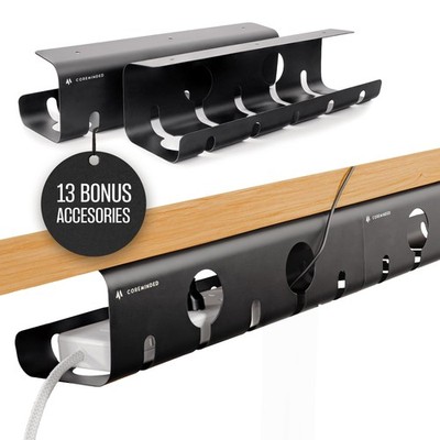 Coreminded No-Drill Under Desk Cable Management Tray - 2-Pack Wire Cord
