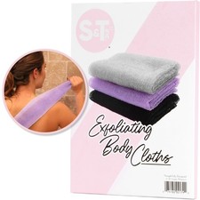 S T INC. Back Scrubber for Shower, 3 Pack, 11.8" x 35.4", Assorted Purple