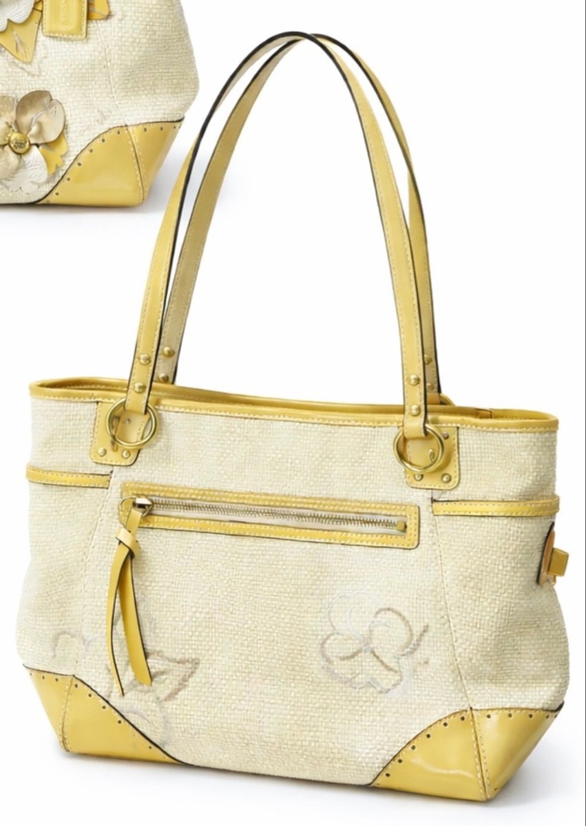 Coach Hamptons Limited Floral Straw Tote Bag Beige Yellow | eBay