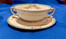 Vintage Meito China Cup and saucer made in Japan, Tea cup w/Two Handles, floral