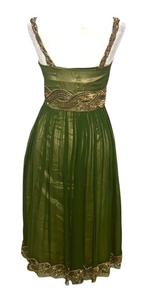 Adrianna Papell Evening Green Beaded Chiffon Cocktail Dress Elegant Embellishe S - Image 2 of 4