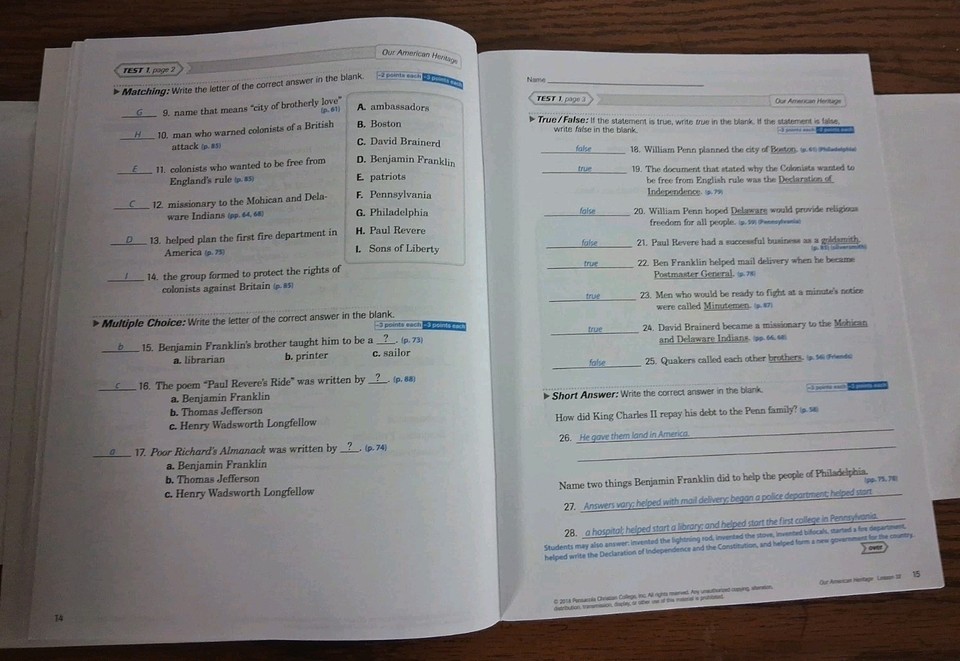 3 Like New Abeka Books 3rd Grade, Our American Heritage, Quiz & Answer ...