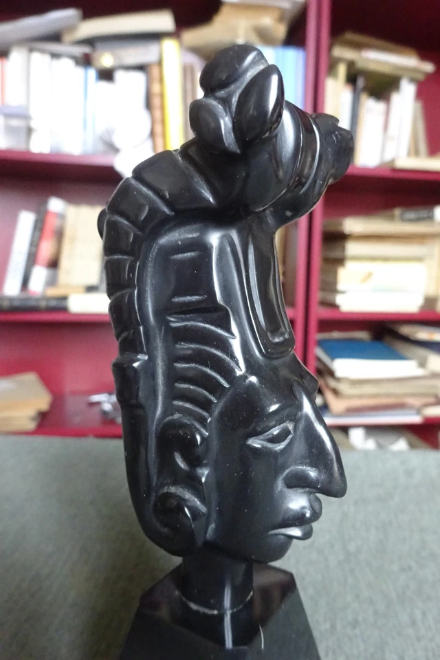 BEAU TOTEM MAYA - SCULPTURE PIERRE NOIRE- OBJET DE DÉCO-PRESSE PAPIER - Photo 2/4