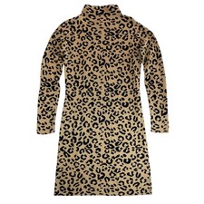 Nicole Miller Sweater Dress Womens XS Tan Leopard Mock Neck Long Sleeve Knit