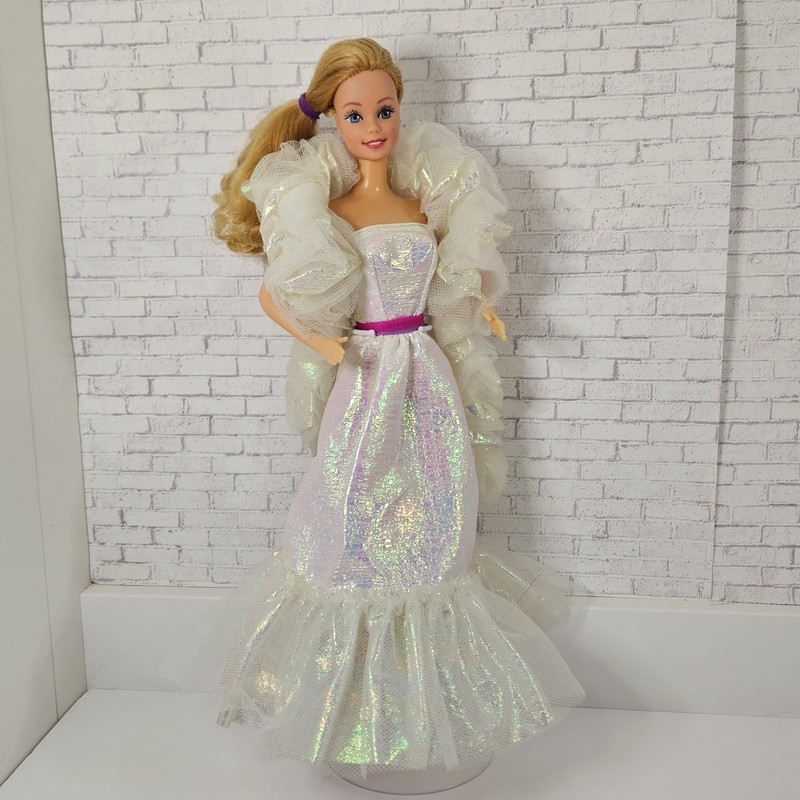 Mattel Crystal Barbie Doll In Original Dress + Boa