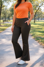 Halara Women's Size M Brown Flex Mid Rise Side Zipper Pocket Work Flare Pants