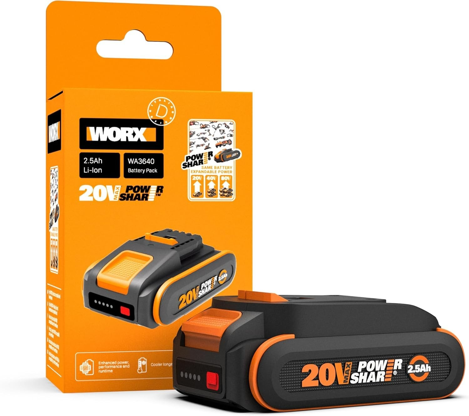Batterie de rechange 20V WA 3640 Powershare 2.0ah Lithium-Ion reconditionnée