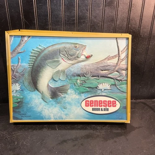 Vintage GENESEE BEER Trout Fish Shadow Box Bar Light Sign Cover Only 19.5x14.5