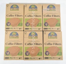 6 If You Care NO 4 Unbleached Chlorine-Free Coffee Filters 100ct =600 Brown Cone