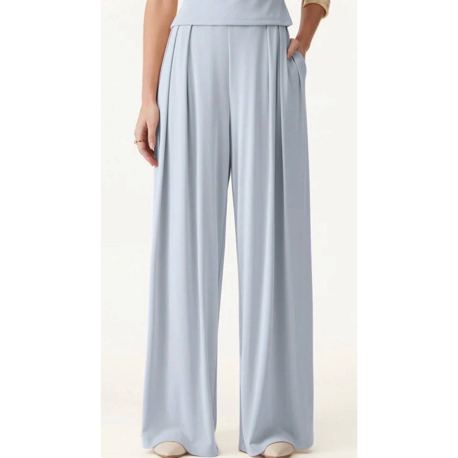 New OGL Sandwashed Mid Rise Pleated Wide Leg Palazzo Pant with Pockets S