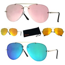 Rennec Pilotenbrille Verspiegelt Rahmenlos Edelstahl Piloten Sonnenbrille SR7