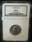 1948-S 25C Silver Washington Quarter - NGC MS65
