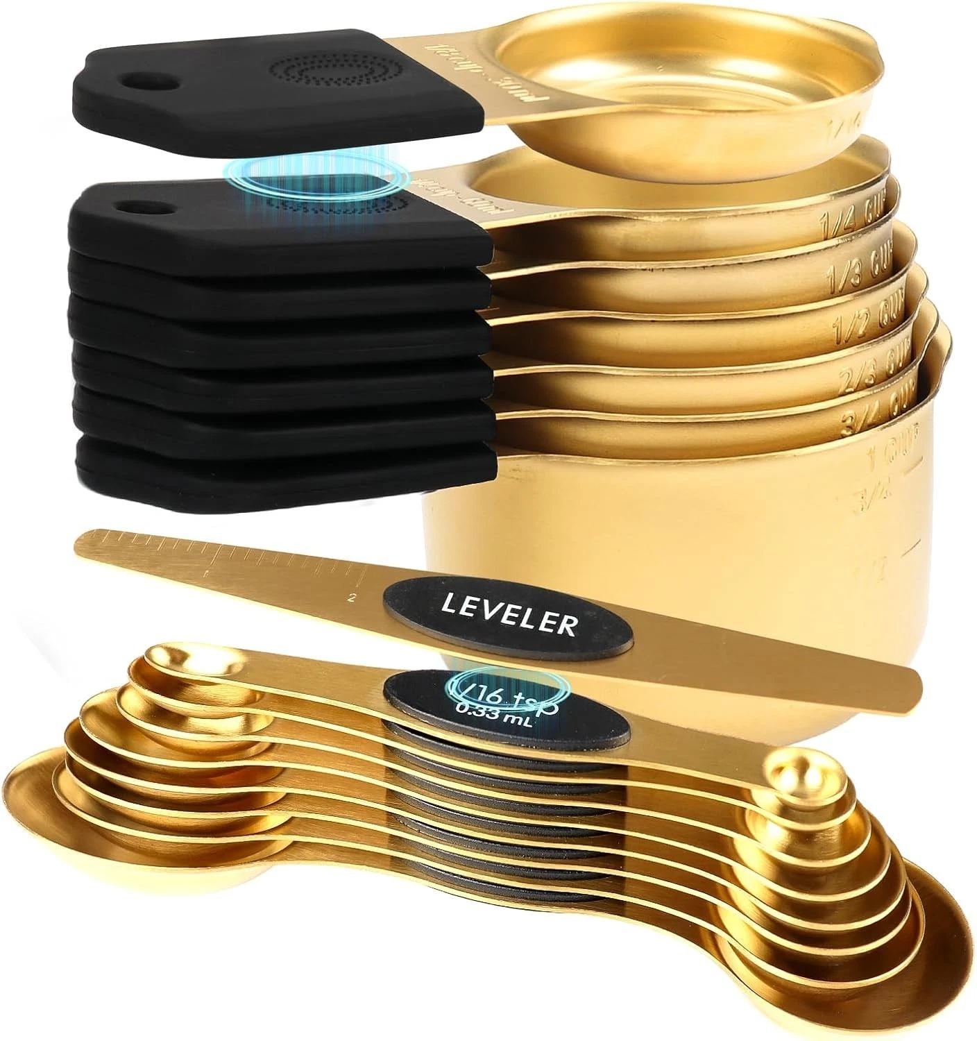 16-Piece Stainless Steel Measuring Cups & Spoons Set Strong Magnetic Nesting