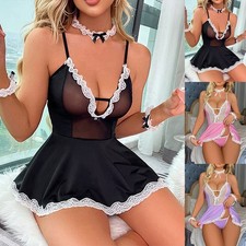 Sexy Damen Spitze Uniform Dessous Bodysuit Stringbody Erotik Babydoll Lingerie