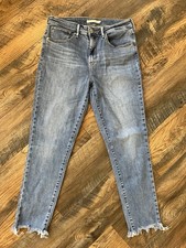 Women  s Levi's 721 HIGH RISE SKINNY Stretch Blue Frayed Ankle Jeans Size 30x26