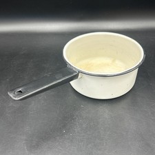 Vintage Enamelware Sauce Pan 1.5 Quart White Black Trim Farmhouse Cottagecore
