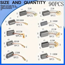 90Pcs Electric Motor Carbon Brushes Replacement Repair Power Tool Part Set