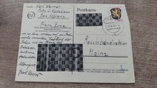 FRANZ ZONE - Karte Formularaufbrauch Postkarte Kastellaun - Mainz 1946