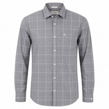 Penguin Munsingwear Mens Medium Gray Plaid Button Down Shirt Classic Fit Preppy