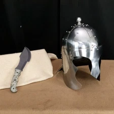 2PC Collector Set: Full Tang Tracker Knife & Knight Armor Display Helmet 14 inch