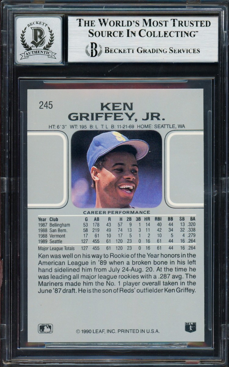 Ken Griffey Jr. Signed 1990 Leaf Card 245 Seattle Mariners Auto GM