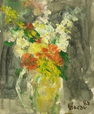 1985 Original Father Emilian Glocar Floral Still Life Oil Painting Signed