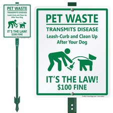 12x10 Inch Pet Waste Sign Transmits Disease Yard Stake Aluminum Green White