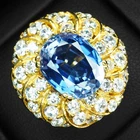 Dazzling Royal Blue Tanzanite 6.02Ct 925 Sterling Silver 24K Gold Halo Rings