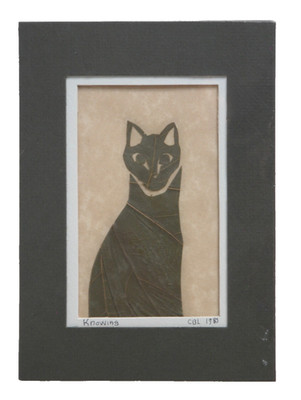 KITTY CAT ART Charlotte Lewis (1962-2011) Knowing Mixed Media Leaf Signed Nature