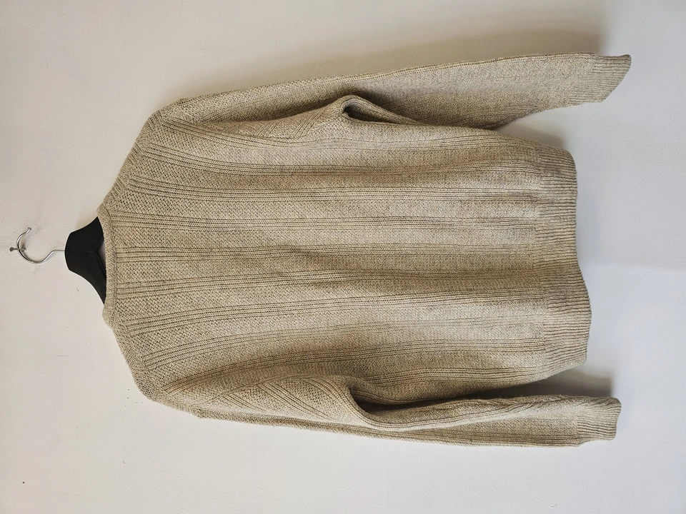 Suéter Puritano De Colección Para Hombres Grande Beige Lana Botón Cárdigan Bolsillos EE. UU. 80s Foto 2 de 4