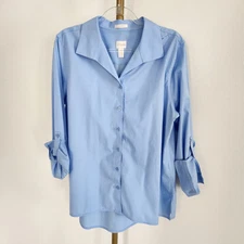 Chicos 3 Long Sleeve Button Front Shirt Womens Size XL Light Blue