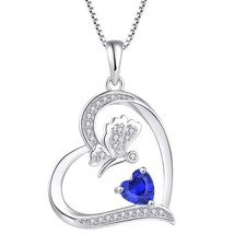 Heart Butterfly Necklace for Women 925 Sterling Silver Sapphire Necklace Sept...